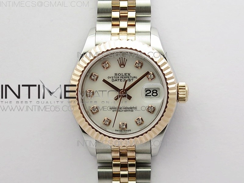 Datejust 28mm 279173 SS RG BP Best Edition White MOP Crystal Markers Dial on SS RG Jubilee Bracelet ETA2671