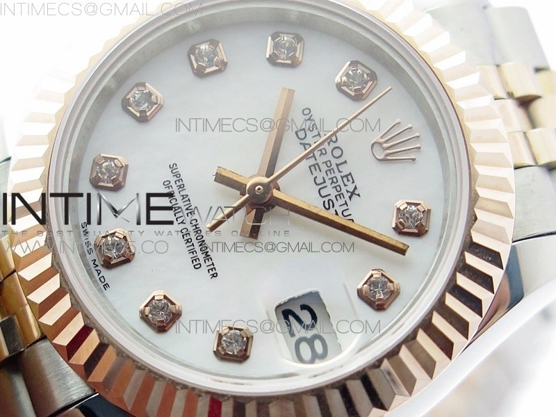 Datejust 28mm 279173 SS RG BP Best Edition White MOP Crystal Markers Dial on SS RG Jubilee Bracelet ETA2671