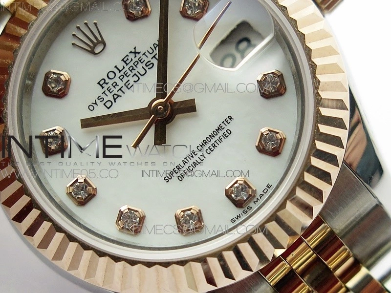 Datejust 28mm 279173 SS RG BP Best Edition White MOP Crystal Markers Dial on SS RG Jubilee Bracelet ETA2671