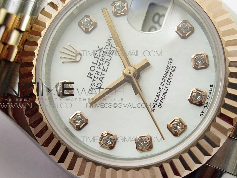 Datejust 28mm 279173 SS RG BP Best Edition White MOP Crystal Markers Dial on SS RG Jubilee Bracelet ETA2671