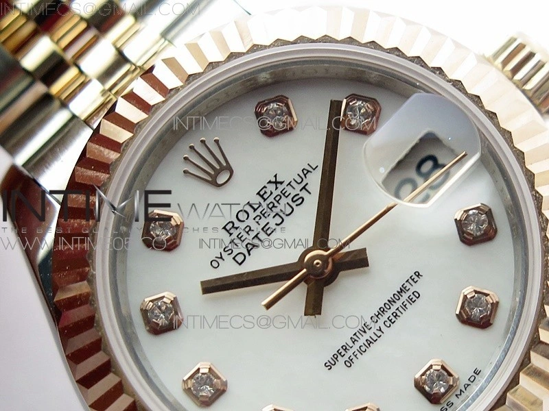 Datejust 28mm 279173 SS RG BP Best Edition White MOP Crystal Markers Dial on SS RG Jubilee Bracelet ETA2671