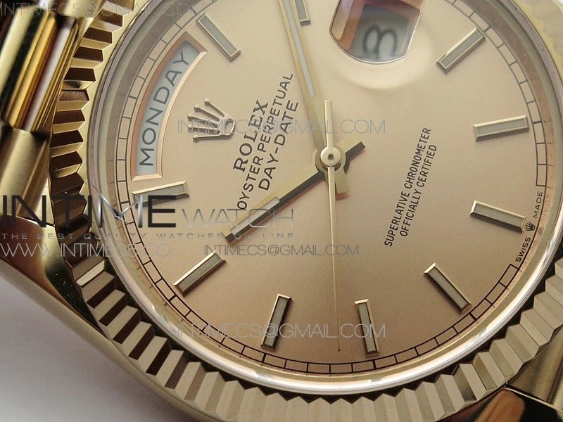 Day-Date 40mm 228239 BP New Dial Version 904 RG Stick Markers RG Dial on RG President Bracelet A2836