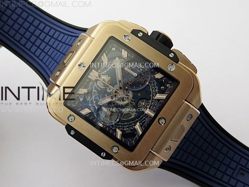 Square Bang Unico 42mm RG BBF 1:1 Best Edition Skeleton Dial on Blue Rubber Strap A1280