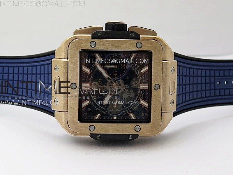 Square Bang Unico 42mm RG BBF 1:1 Best Edition Skeleton Dial on Blue Rubber Strap A1280