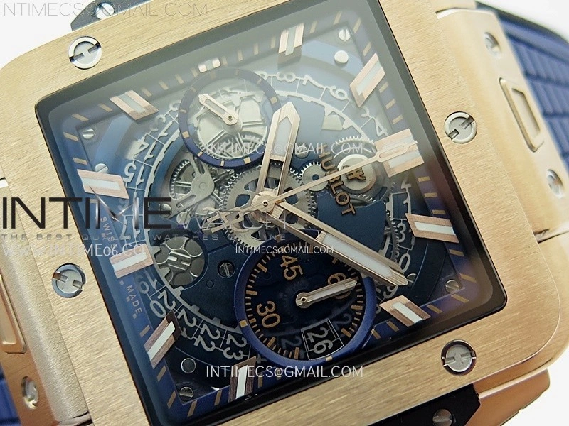 Square Bang Unico 42mm RG BBF 1:1 Best Edition Skeleton Dial on Blue Rubber Strap A1280