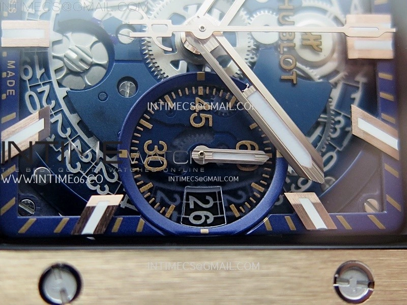 Square Bang Unico 42mm RG BBF 1:1 Best Edition Skeleton Dial on Blue Rubber Strap A1280
