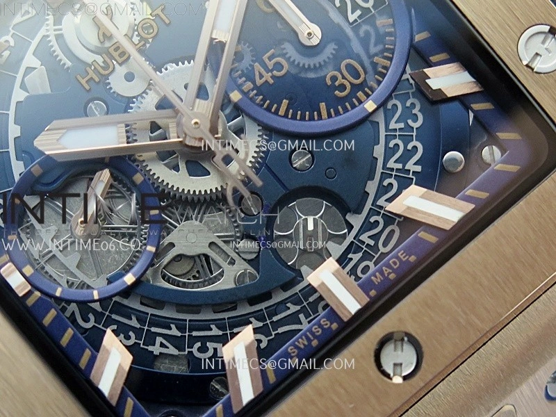 Square Bang Unico 42mm RG BBF 1:1 Best Edition Skeleton Dial on Blue Rubber Strap A1280
