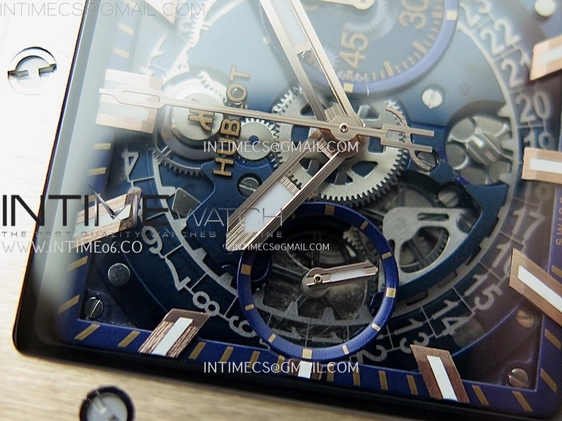 Square Bang Unico 42mm RG BBF 1:1 Best Edition Skeleton Dial on Blue Rubber Strap A1280