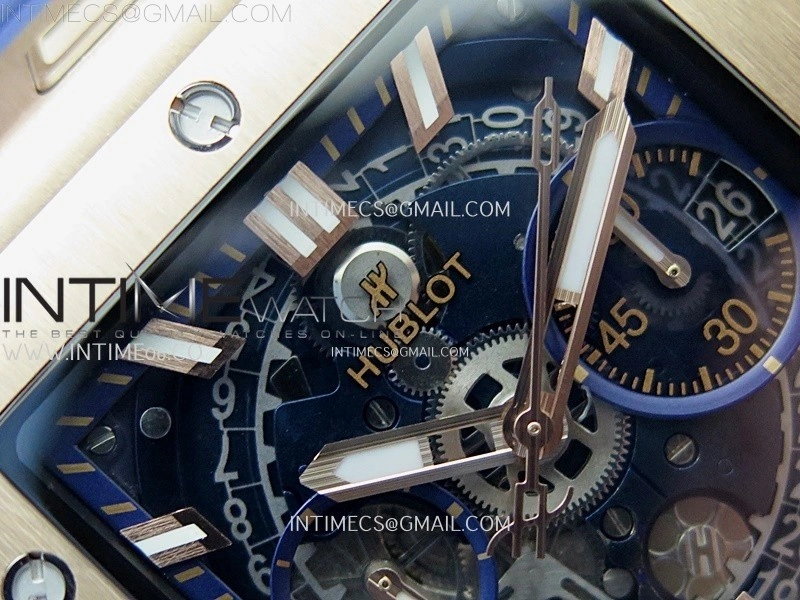 Square Bang Unico 42mm RG BBF 1:1 Best Edition Skeleton Dial on Blue Rubber Strap A1280