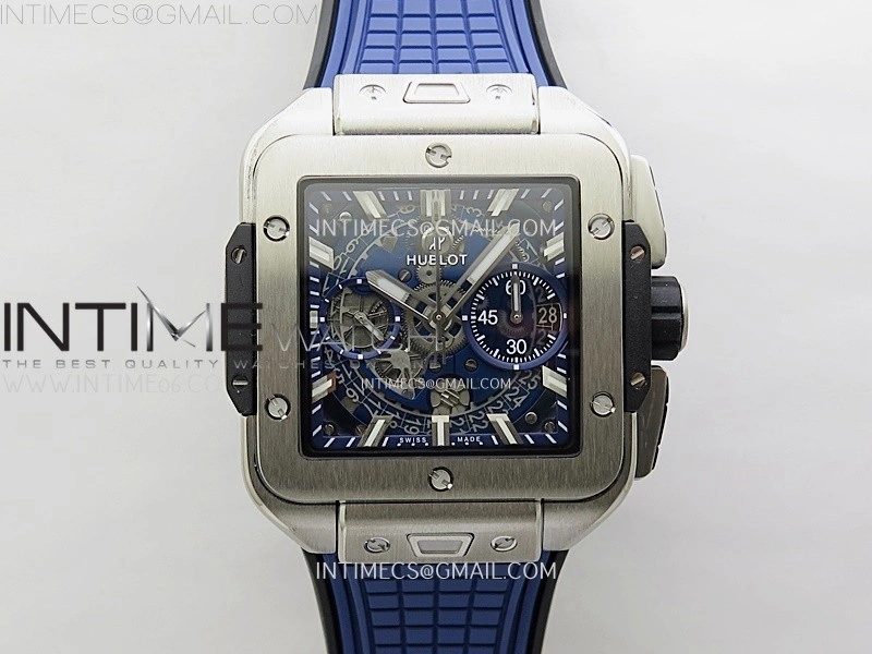 Square Bang Unico 42mm Ti BBF 1:1 Best Edition Skeleton Dial on Blue Rubber Strap A1280