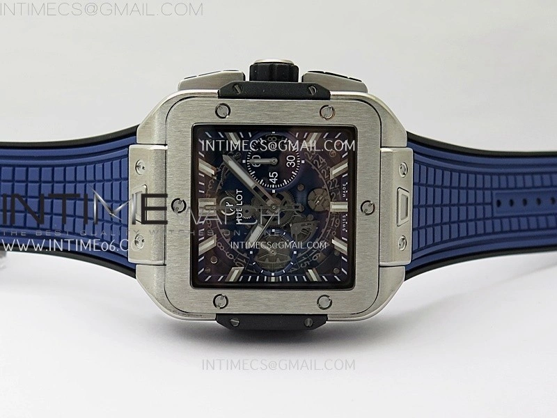 Square Bang Unico 42mm Ti BBF 1:1 Best Edition Skeleton Dial on Blue Rubber Strap A1280