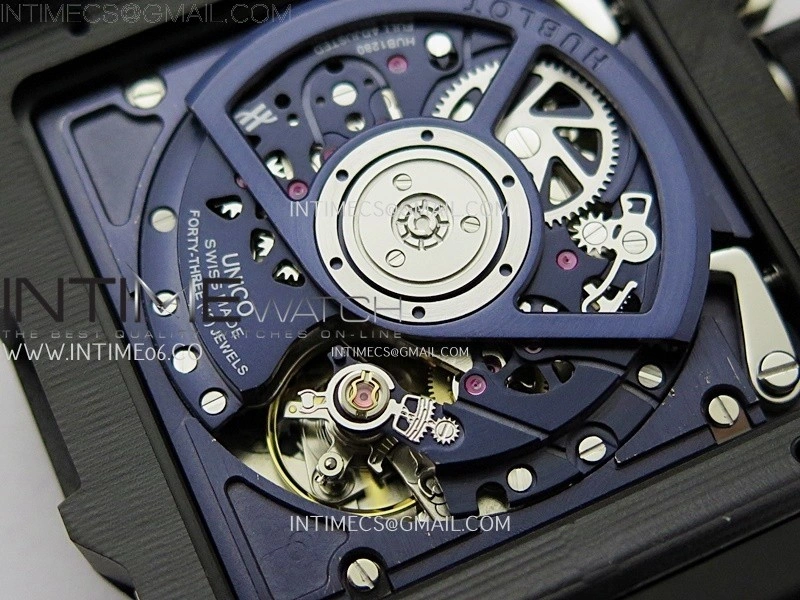 Square Bang Unico 42mm Ti BBF 1:1 Best Edition Skeleton Dial on Blue Rubber Strap A1280