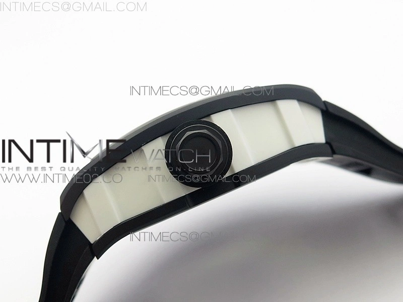 RM055 White Ceramic Case KVF Best Edition Black Ceramic Bezel Skeleton Dial on Black Rubber Strap MIYOTA8215