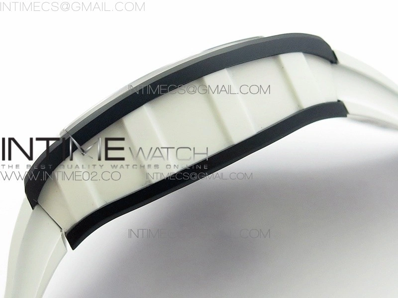 RM055 White Ceramic Case KVF Best Edition Black Ceramic Bezel Skeleton Dial on White Rubber Strap MIYOTA8215
