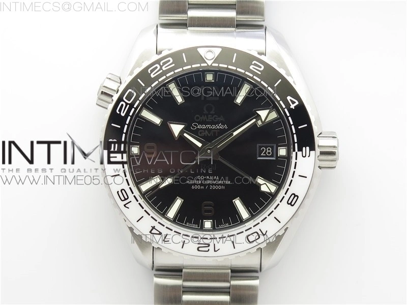 Planet Ocean 600M 'Tai Chi' GMT 43.5mm VSF 1:1 Best Edition Black White Ceramic Bezel and Dial on SS Bracelet A8906 Super Clone