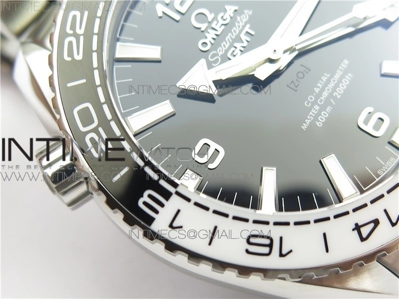 Planet Ocean 600M 'Tai Chi' GMT 43.5mm VSF 1:1 Best Edition Black White Ceramic Bezel and Dial on SS Bracelet A8906 Super Clone