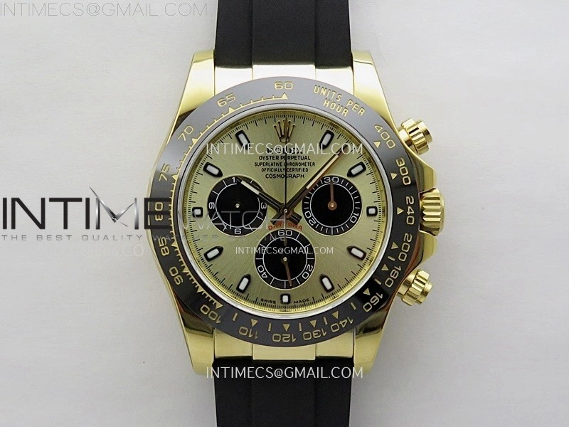 Daytona 116518 Gain Weight AF 1:1 Best Edition Gold Dial Black Subdials Sticks Markers on Oysterflex Strap SH4130