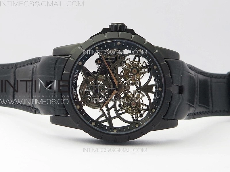 Excalibur Rddbex0820 DLC YSF Best Edition Skeleton Dial on Black Leather Strap Asian RD100 Double Tourbillon