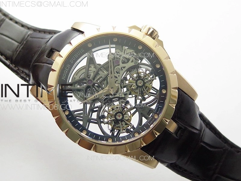 Excalibur Rddbex0820 RG YSF Best Edition Skeleton Dial on Black Leather Strap Asian RD100 Double Tourbillon