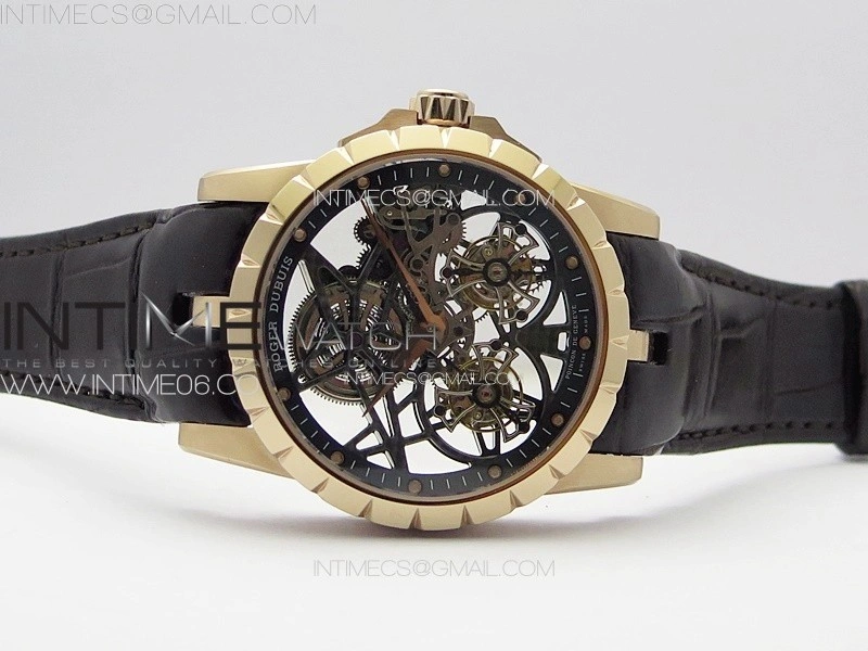 Excalibur Rddbex0820 RG YSF Best Edition Skeleton Dial on Black Leather Strap Asian RD100 Double Tourbillon