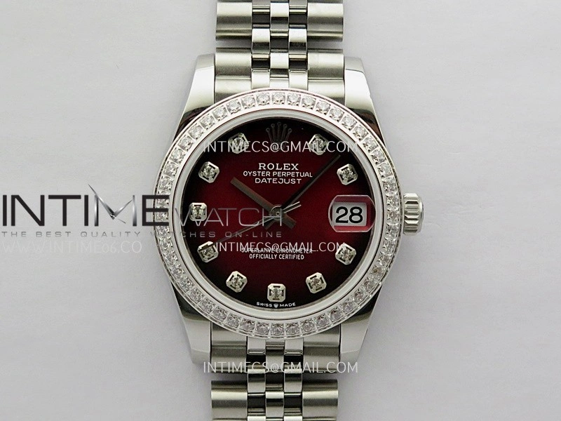DateJust 31mm Diamond Bezel 904L SS GMF Best Edition Red Ombre Dial On 904L SS Jubilee Bracelet A2824