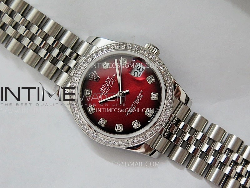 DateJust 31mm Diamond Bezel 904L SS GMF Best Edition Red Ombre Dial On 904L SS Jubilee Bracelet A2824
