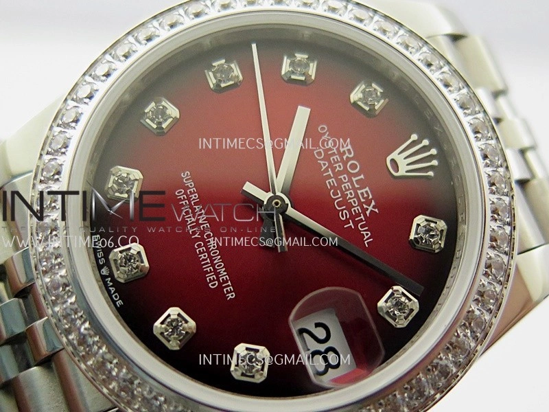 DateJust 31mm Diamond Bezel 904L SS GMF Best Edition Red Ombre Dial On 904L SS Jubilee Bracelet A2824