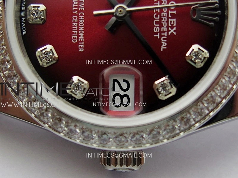 DateJust 31mm Diamond Bezel 904L SS GMF Best Edition Red Ombre Dial On 904L SS Jubilee Bracelet A2824