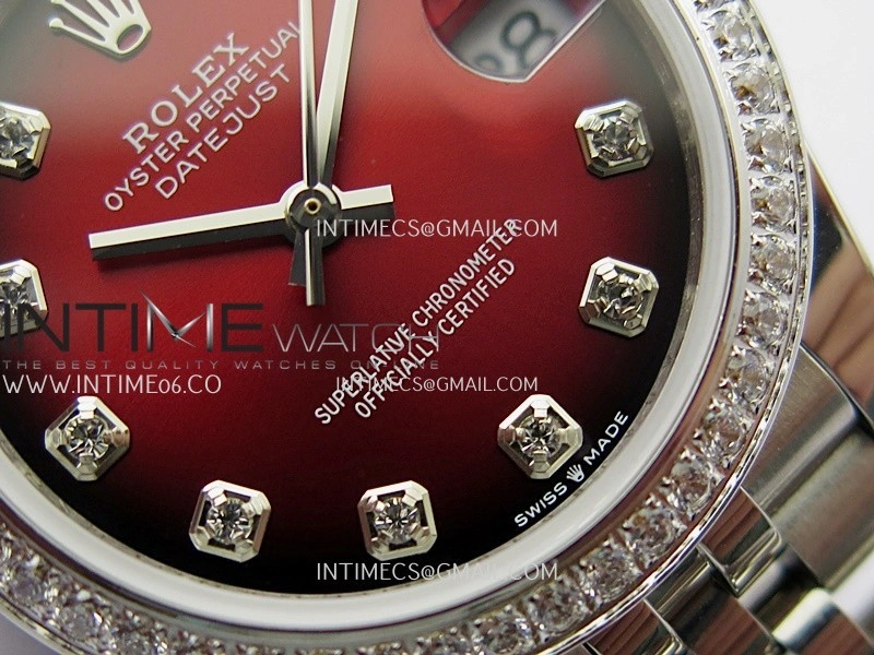 DateJust 31mm Diamond Bezel 904L SS GMF Best Edition Red Ombre Dial On 904L SS Jubilee Bracelet A2824