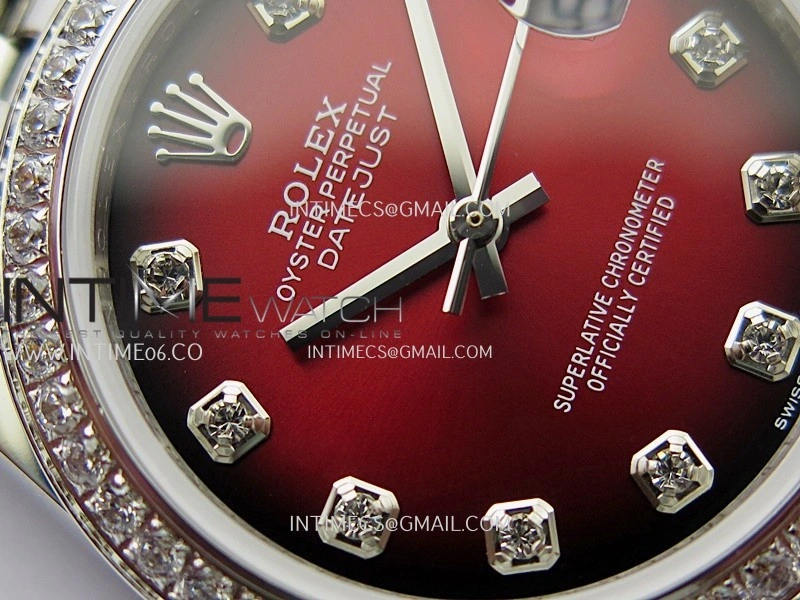 DateJust 31mm Diamond Bezel 904L SS GMF Best Edition Red Ombre Dial On 904L SS Jubilee Bracelet A2824