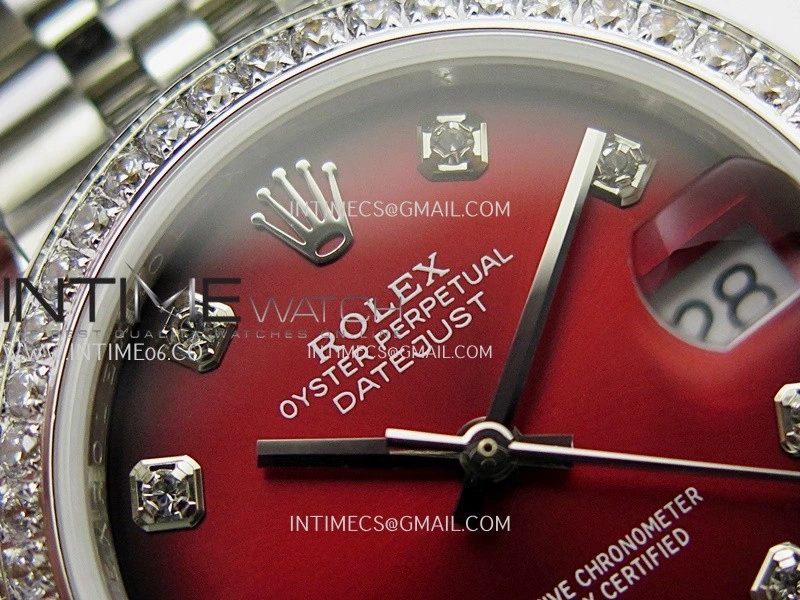 DateJust 31mm Diamond Bezel 904L SS GMF Best Edition Red Ombre Dial On 904L SS Jubilee Bracelet A2824