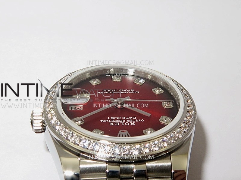 DateJust 31mm Diamond Bezel 904L SS GMF Best Edition Red Ombre Dial On 904L SS Jubilee Bracelet A2824