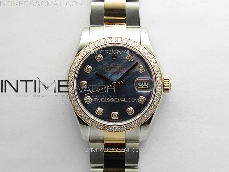 DateJust 31mm 72610 SS Crystals Bezel APSF Best Edition Blue MOP Dial Crystals Markers on Oyster Bracelet A2824