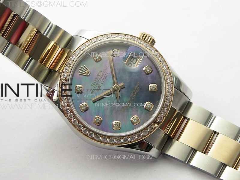 DateJust 31mm 72610 SS Crystals Bezel APSF Best Edition Blue MOP Dial Crystals Markers on Oyster Bracelet A2824