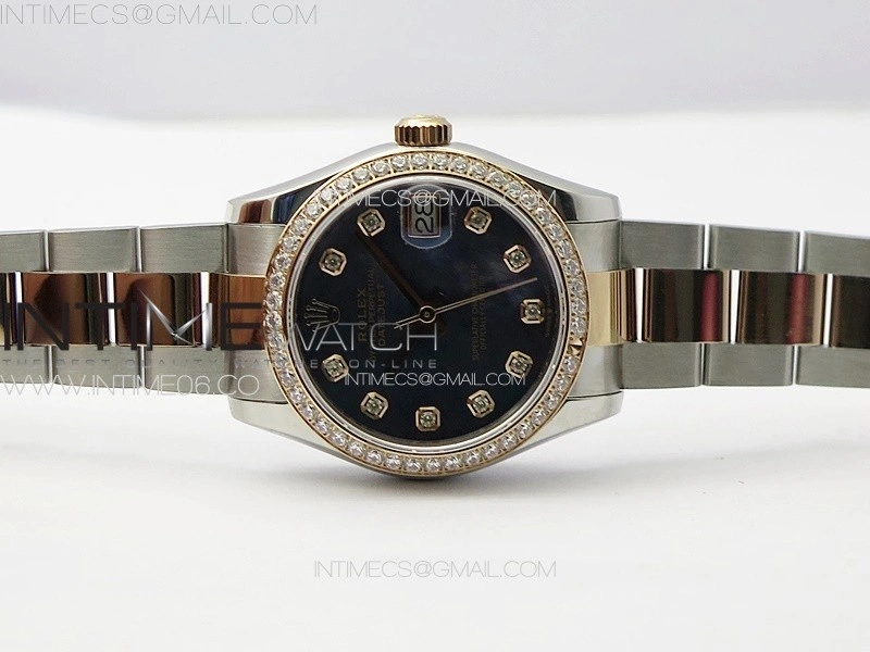 DateJust 31mm 72610 SS Crystals Bezel APSF Best Edition Blue MOP Dial Crystals Markers on Oyster Bracelet A2824