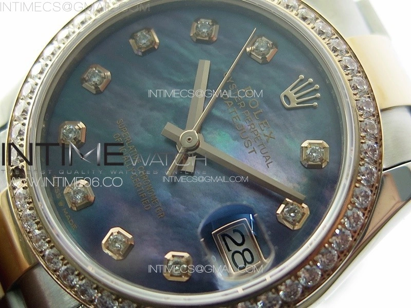 DateJust 31mm 72610 SS Crystals Bezel APSF Best Edition Blue MOP Dial Crystals Markers on Oyster Bracelet A2824