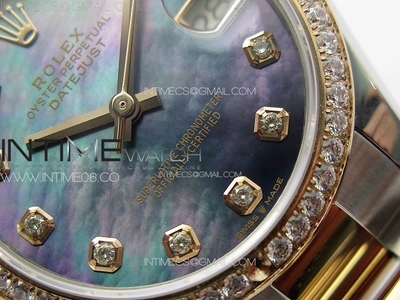 DateJust 31mm 72610 SS Crystals Bezel APSF Best Edition Blue MOP Dial Crystals Markers on Oyster Bracelet A2824