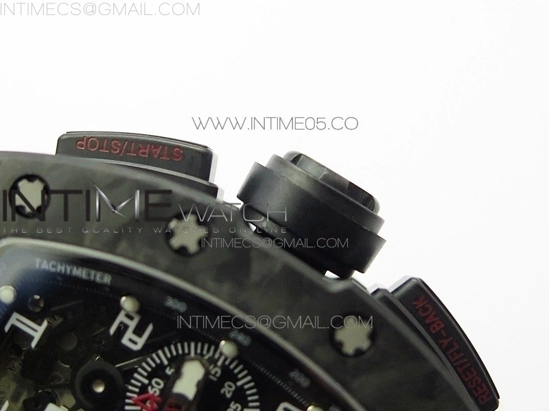 RM011 Carbon Case Carbon Bezel Chronograph KVF 1:1 Best Edition Skeleton Dial on Black Rubber Strap A7750
