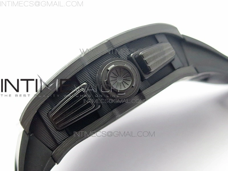 RM011 Carbon Case Carbon Bezel Chronograph KVF 1:1 Best Edition Skeleton Dial on Black Rubber Strap A7750