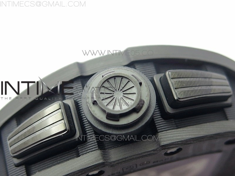 RM011 Carbon Case Carbon Bezel Chronograph KVF 1:1 Best Edition Skeleton Dial on Black Rubber Strap A7750