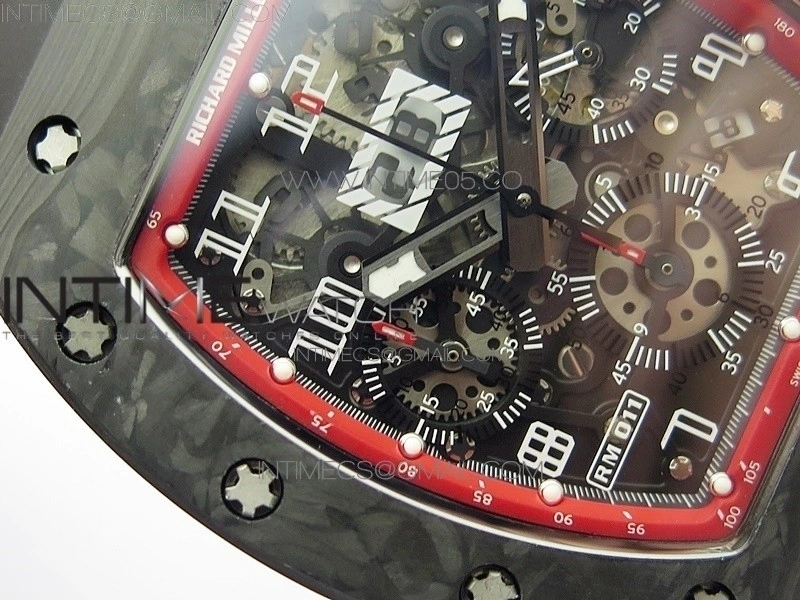 RM011 Carbon Case Carbon Bezel Chronograph KVF 1:1 Best Edition Skeleton Dial on Black Rubber Strap A7750