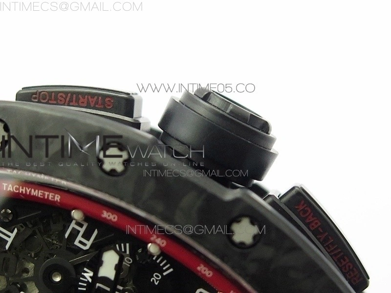RM011 Carbon Case Carbon Bezel Chronograph KVF 1:1 Best Edition Skeleton Dial on Black Rubber Strap A7750