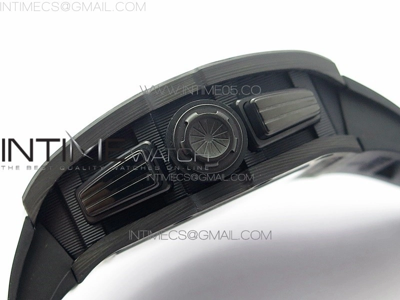 RM011 Carbon Case Carbon Bezel Chronograph KVF 1:1 Best Edition Skeleton Dial on Black Rubber Strap A7750
