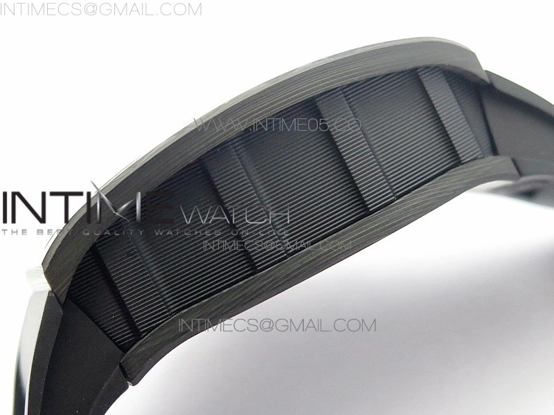 RM011 Carbon Case Carbon Bezel Chronograph KVF 1:1 Best Edition Skeleton Dial on Black Rubber Strap A7750