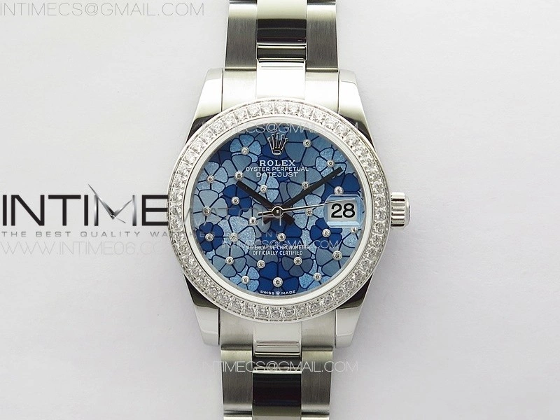 DateJust 31mm 278274 904L SS Crystals Bezel GMF Best Edition Blue Flowers Crystals Dial on 904L Oyster Bracelet A2824