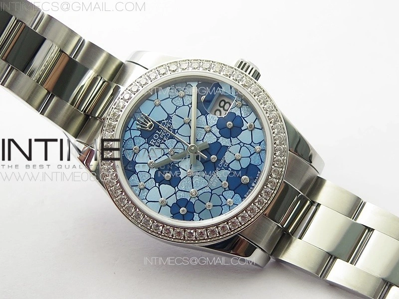 DateJust 31mm 278274 904L SS Crystals Bezel GMF Best Edition Blue Flowers Crystals Dial on 904L Oyster Bracelet A2824