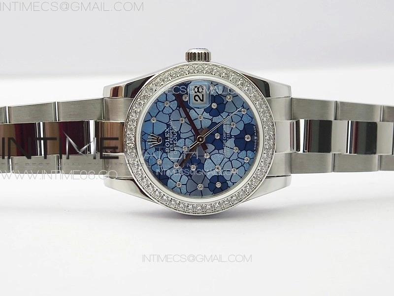 DateJust 31mm 278274 904L SS Crystals Bezel GMF Best Edition Blue Flowers Crystals Dial on 904L Oyster Bracelet A2824
