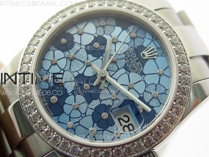 DateJust 31mm 278274 904L SS Crystals Bezel GMF Best Edition Blue Flowers Crystals Dial on 904L Oyster Bracelet A2824