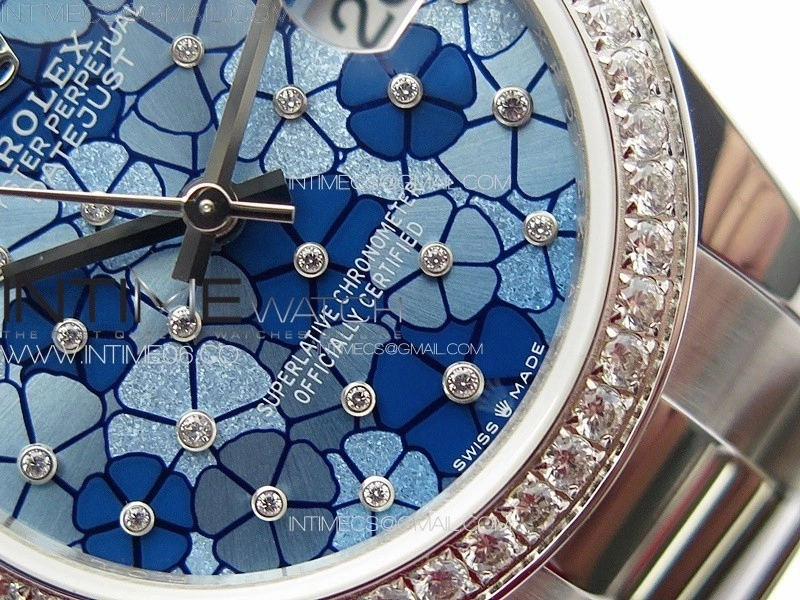 DateJust 31mm 278274 904L SS Crystals Bezel GMF Best Edition Blue Flowers Crystals Dial on 904L Oyster Bracelet A2824