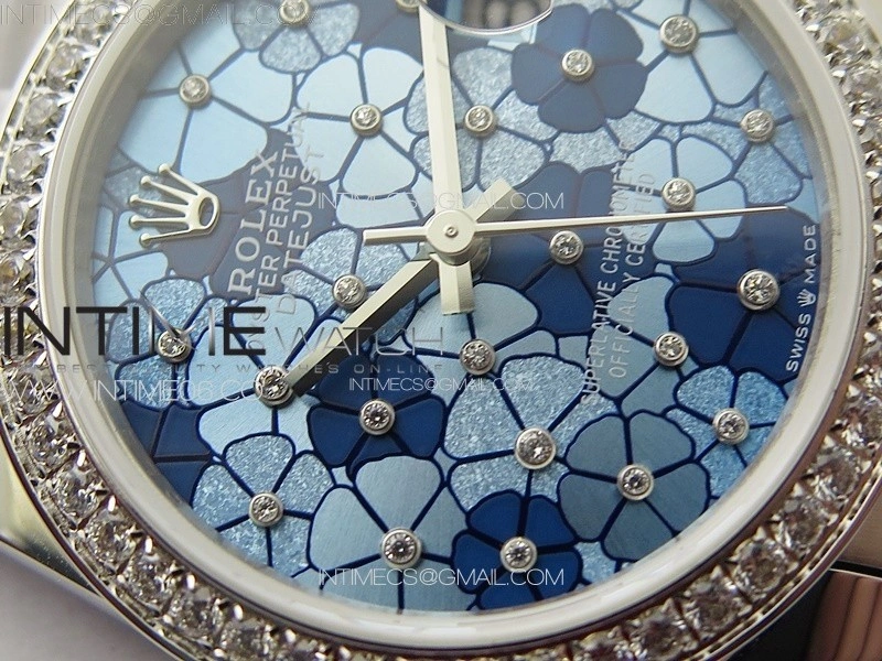DateJust 31mm 278274 904L SS Crystals Bezel GMF Best Edition Blue Flowers Crystals Dial on 904L Oyster Bracelet A2824